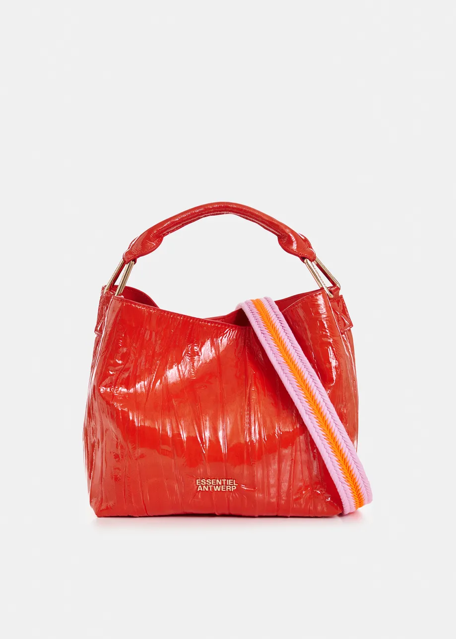 Orange cracked-look shopper mini bag with detachable shoulder strap