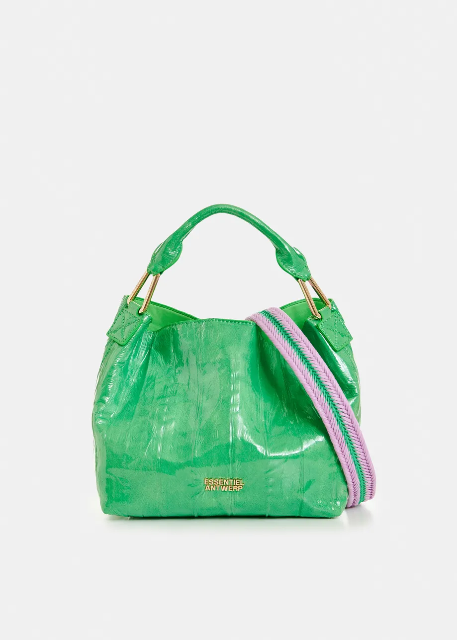 Green cracked-look shopper mini bag with detachable shoulder strap