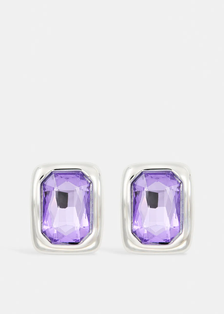 Pendientes de strass facetado, morado y plateado