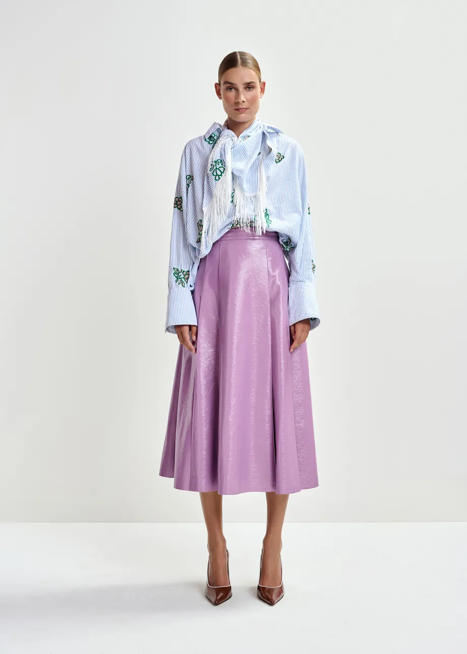 Paarse midirok in faux leer