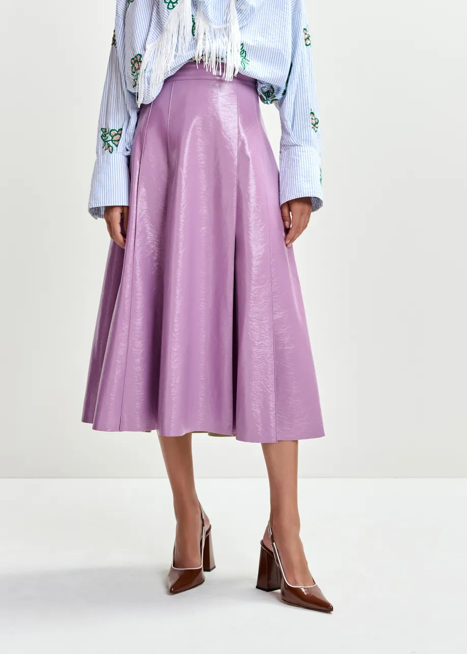 Paarse midirok in faux leer