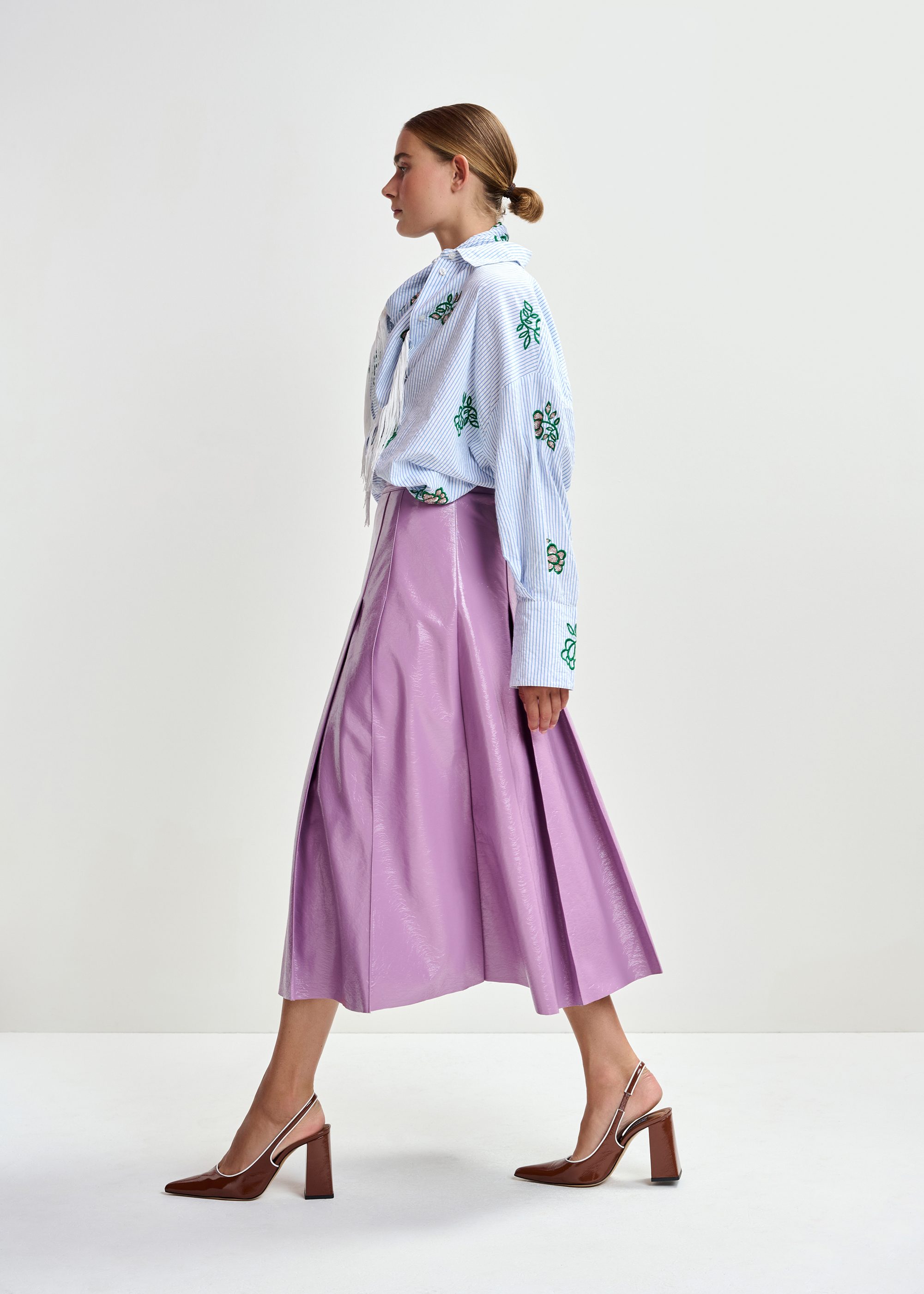 Purple faux leather midi skirt | Essentiel Antwerp United States