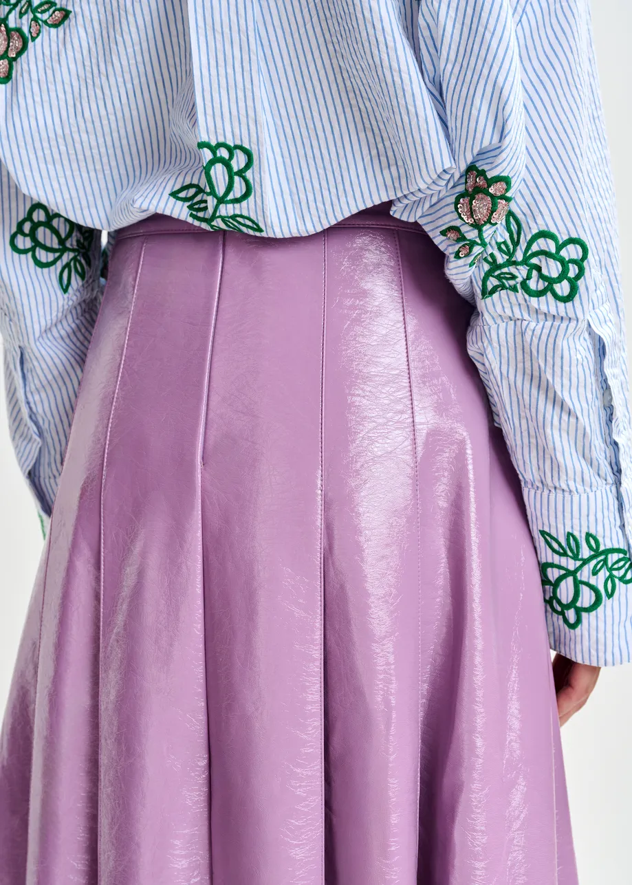 Paarse midirok in faux leer