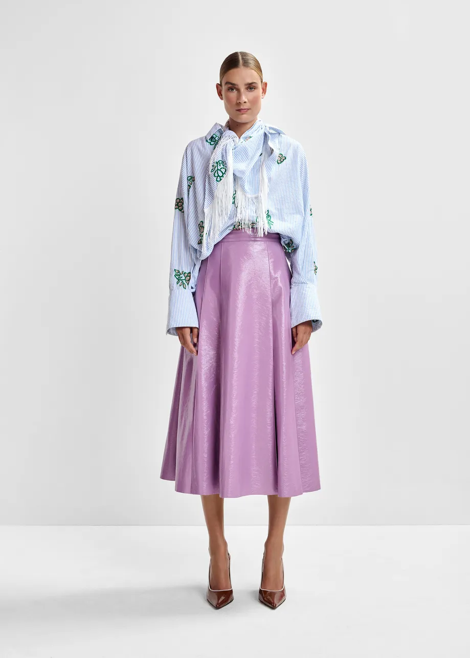 Purple faux leather midi skirt