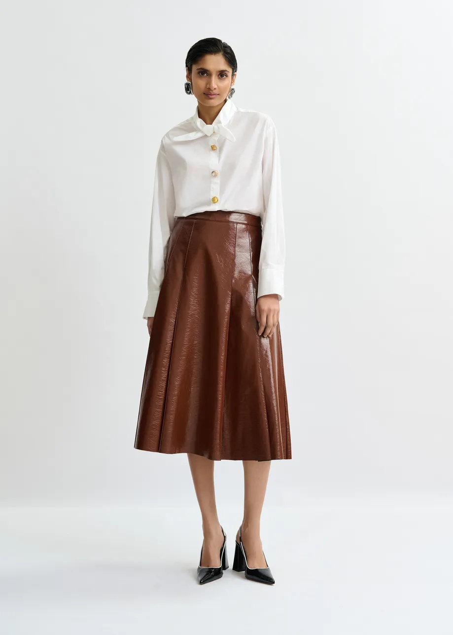 Bruine midirok in faux leer