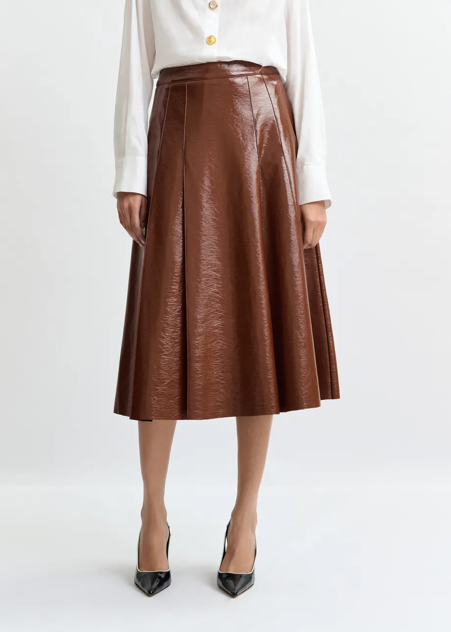 Bruine midirok in faux leer