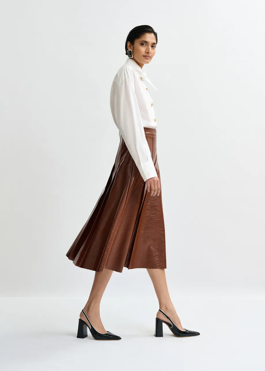 Bruine midirok in faux leer