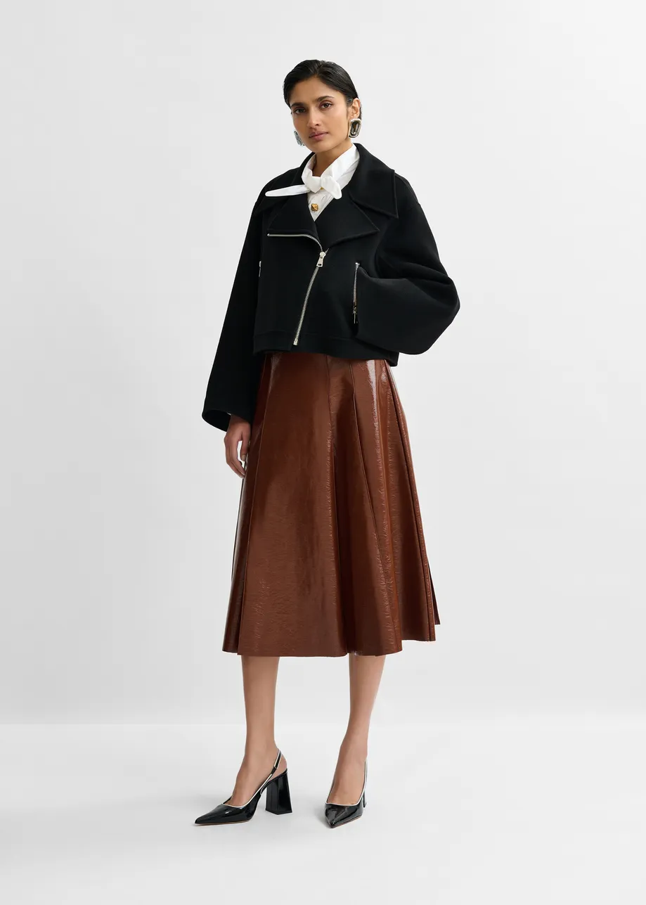 Bruine midirok in faux leer