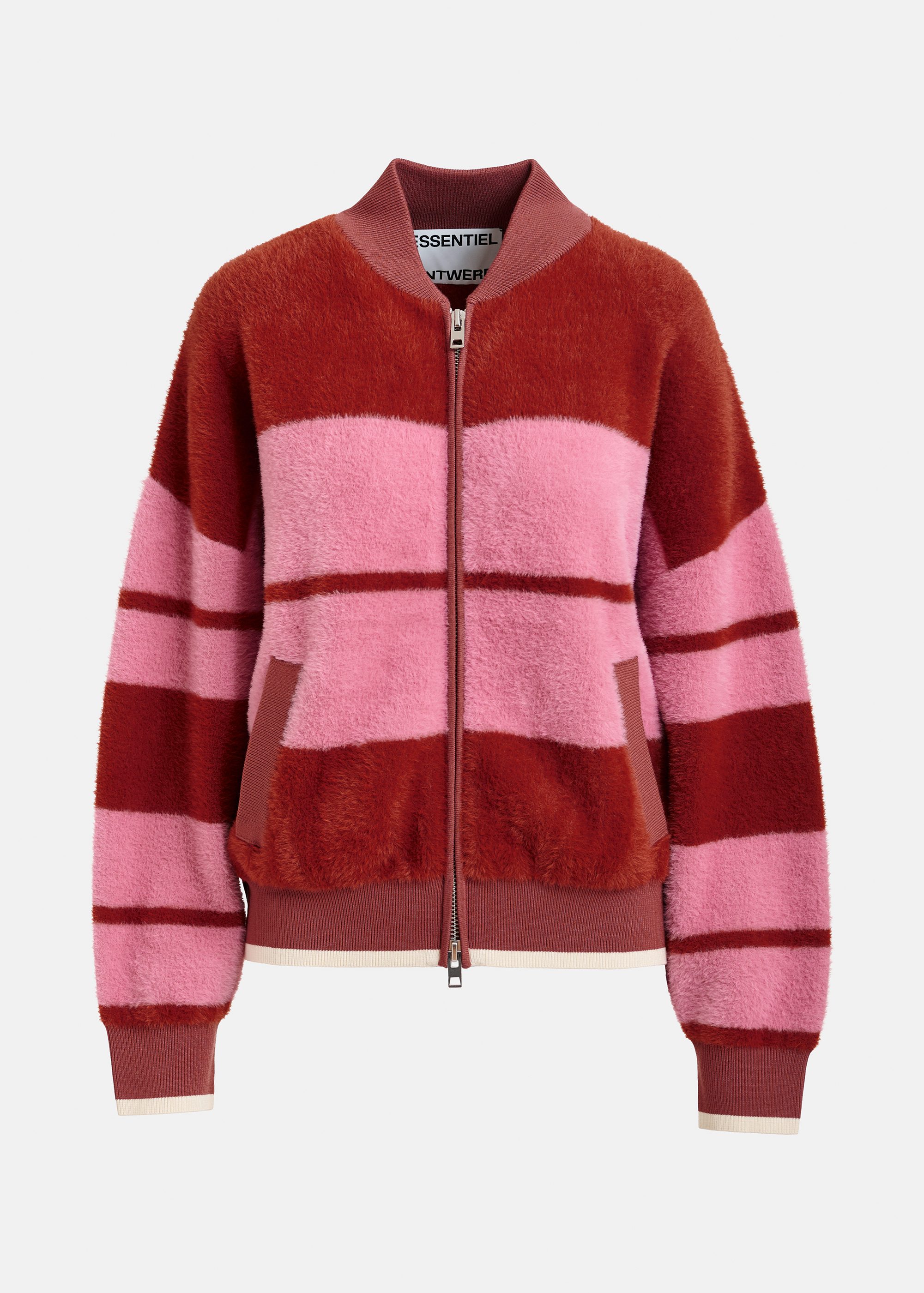 Burned orange and pink striped knitted bomber jacket | Essentiel
