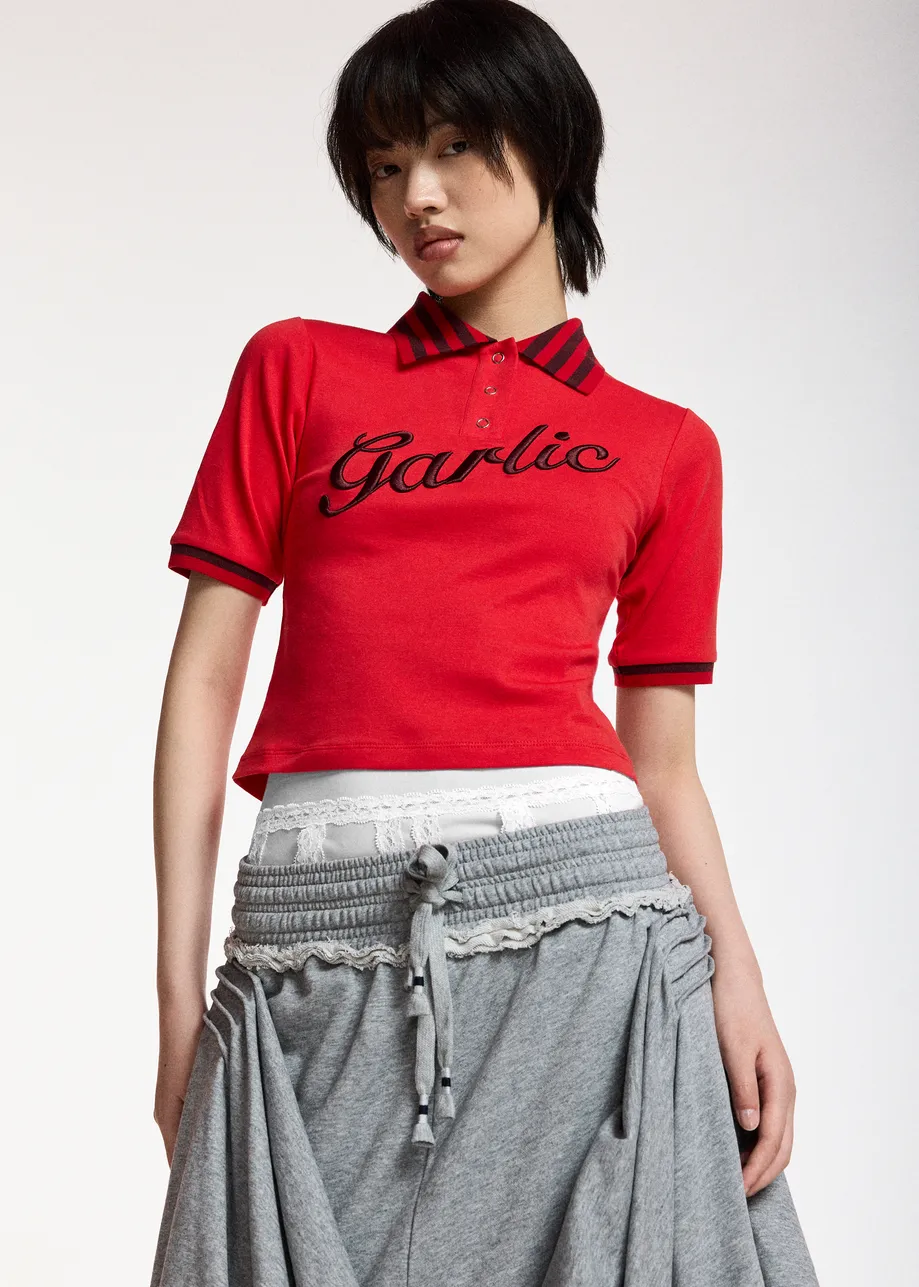 Polo rouge et bordeaux à broderie "Garlic"