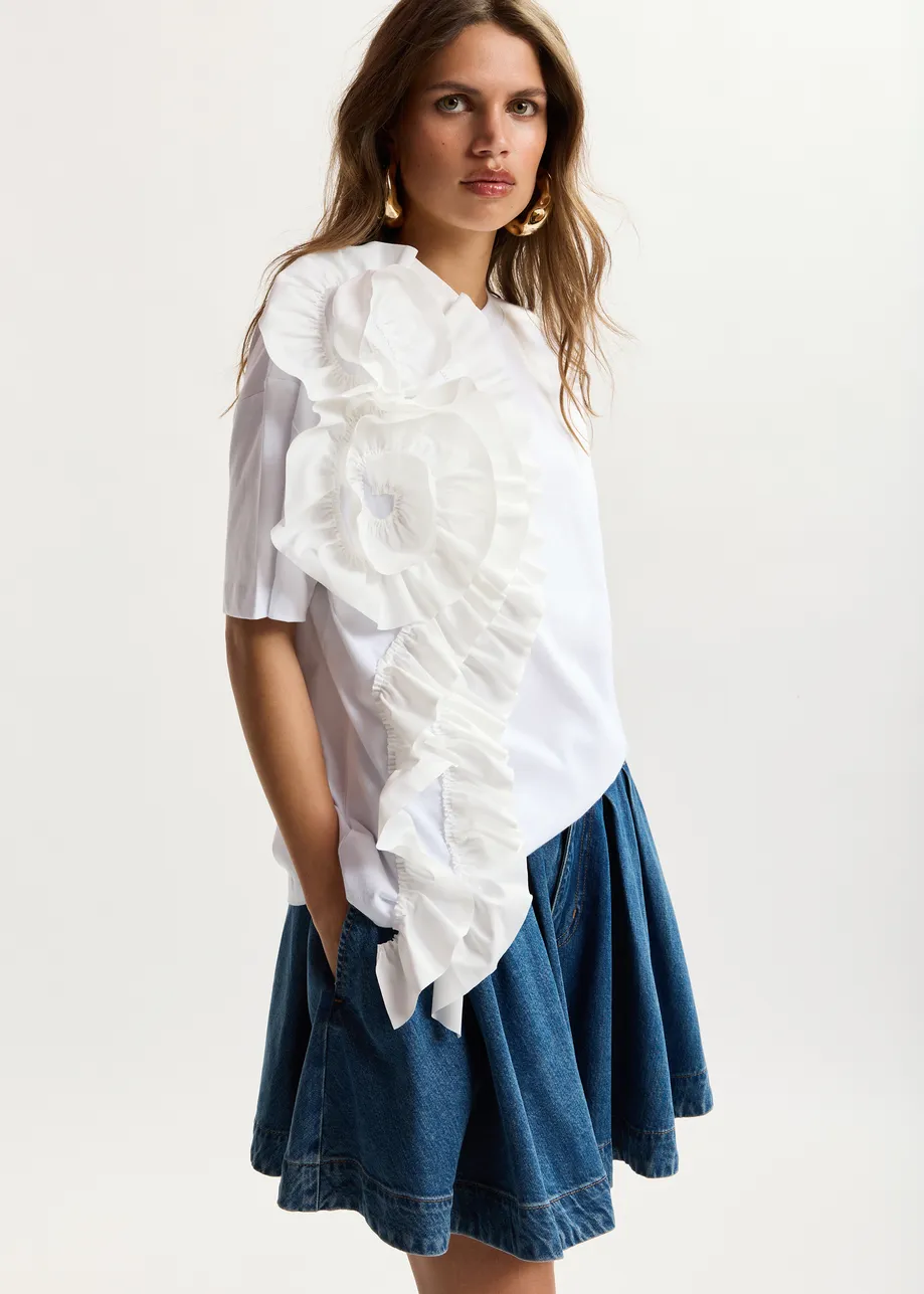 T-shirt en coton blanc avec fleur