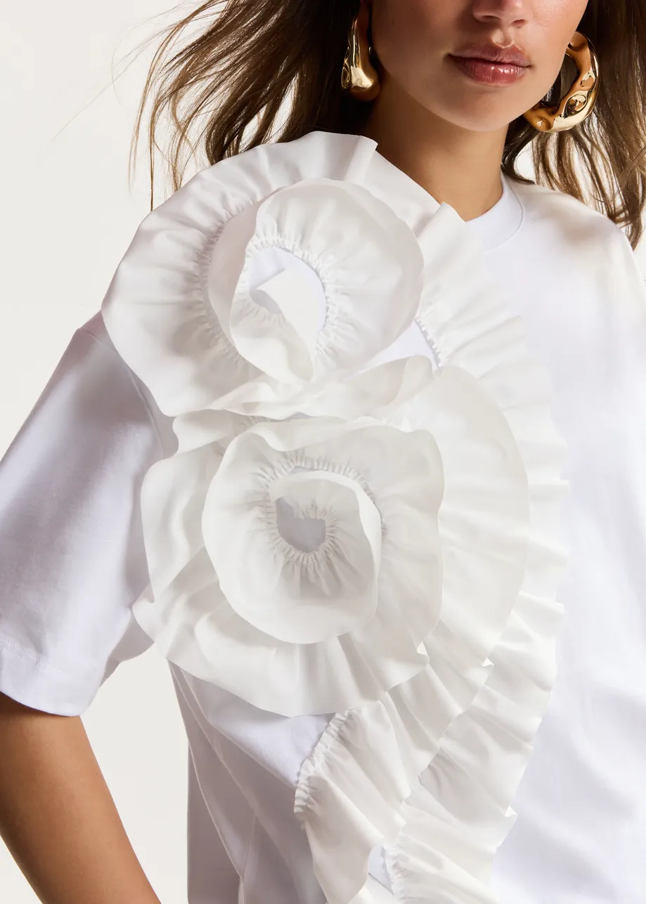 T-shirt en coton blanc avec fleur
