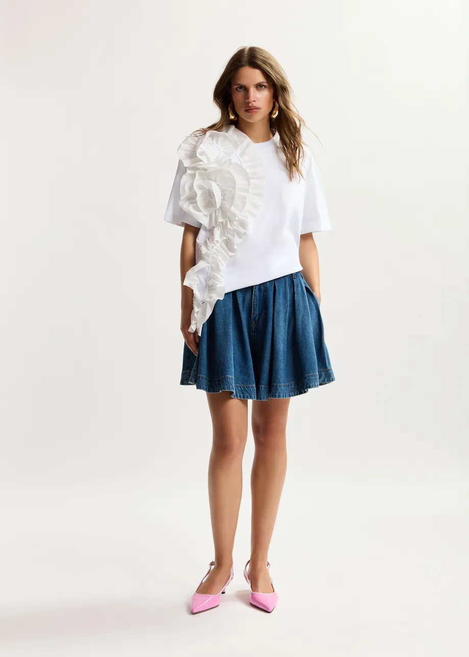 T-shirt en coton blanc avec fleur