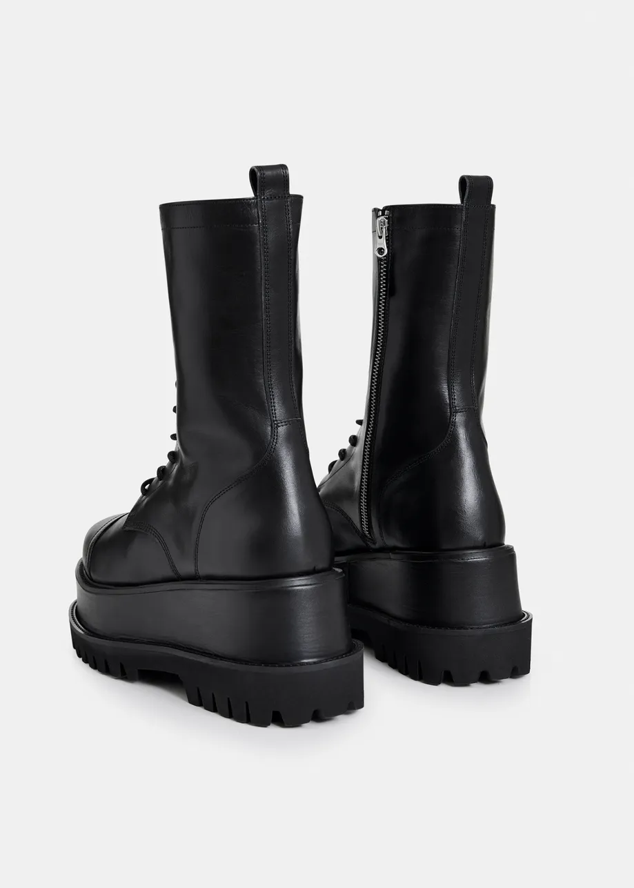 Black platform leather lace-up combat boots