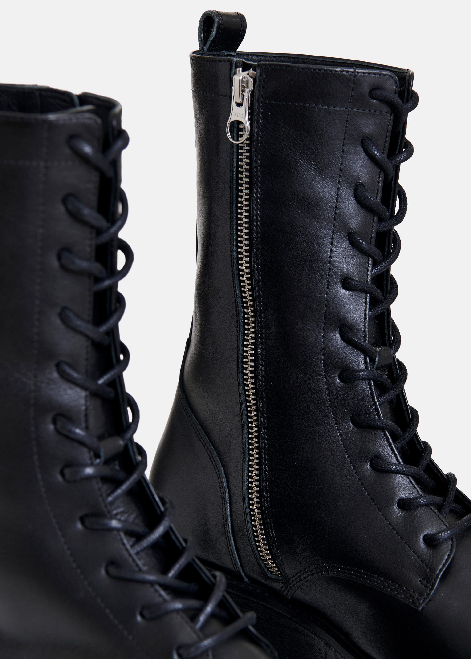 Black platform leather lace-up combat boots | Essentiel Antwerp Europe