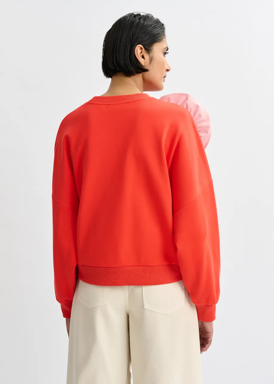 Rode katoenmix sweater met volantdetails
