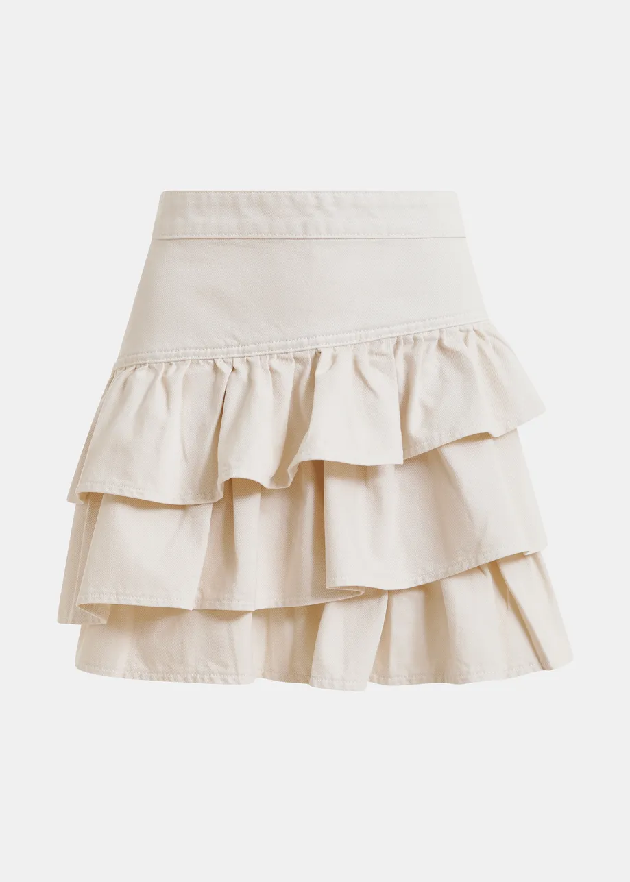 Gebroken witte katoenen minirok met volants