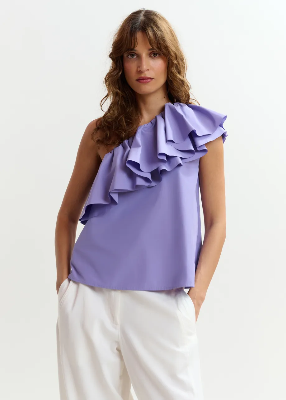 Purple asymmetric ruffle top