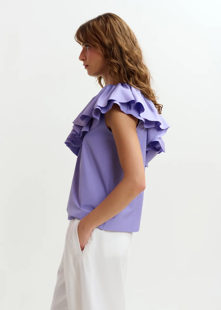 Purple asymmetric ruffle top