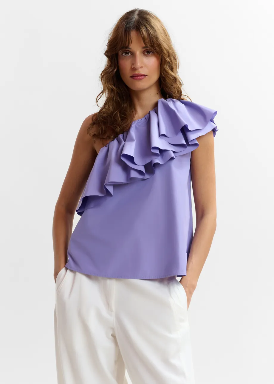 Purple asymmetric ruffle top
