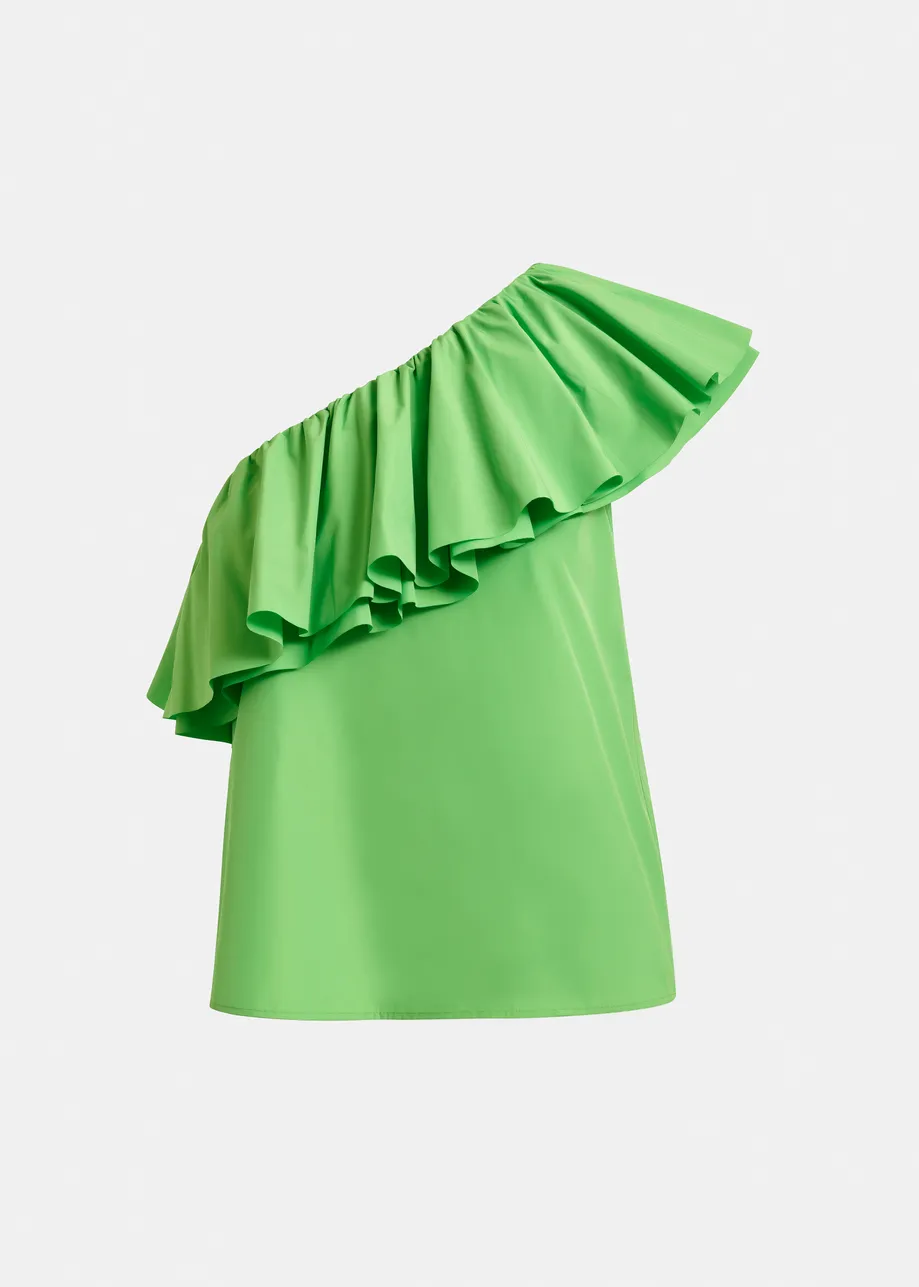 Green asymmetric ruffle top