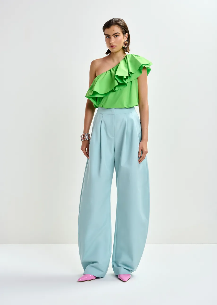 Green asymmetric ruffle top