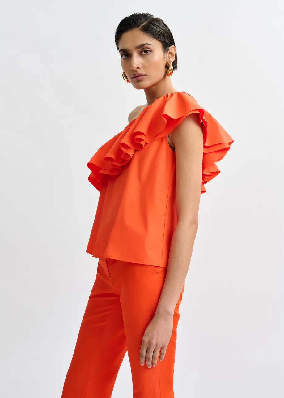 Orange asymmetric ruffle top