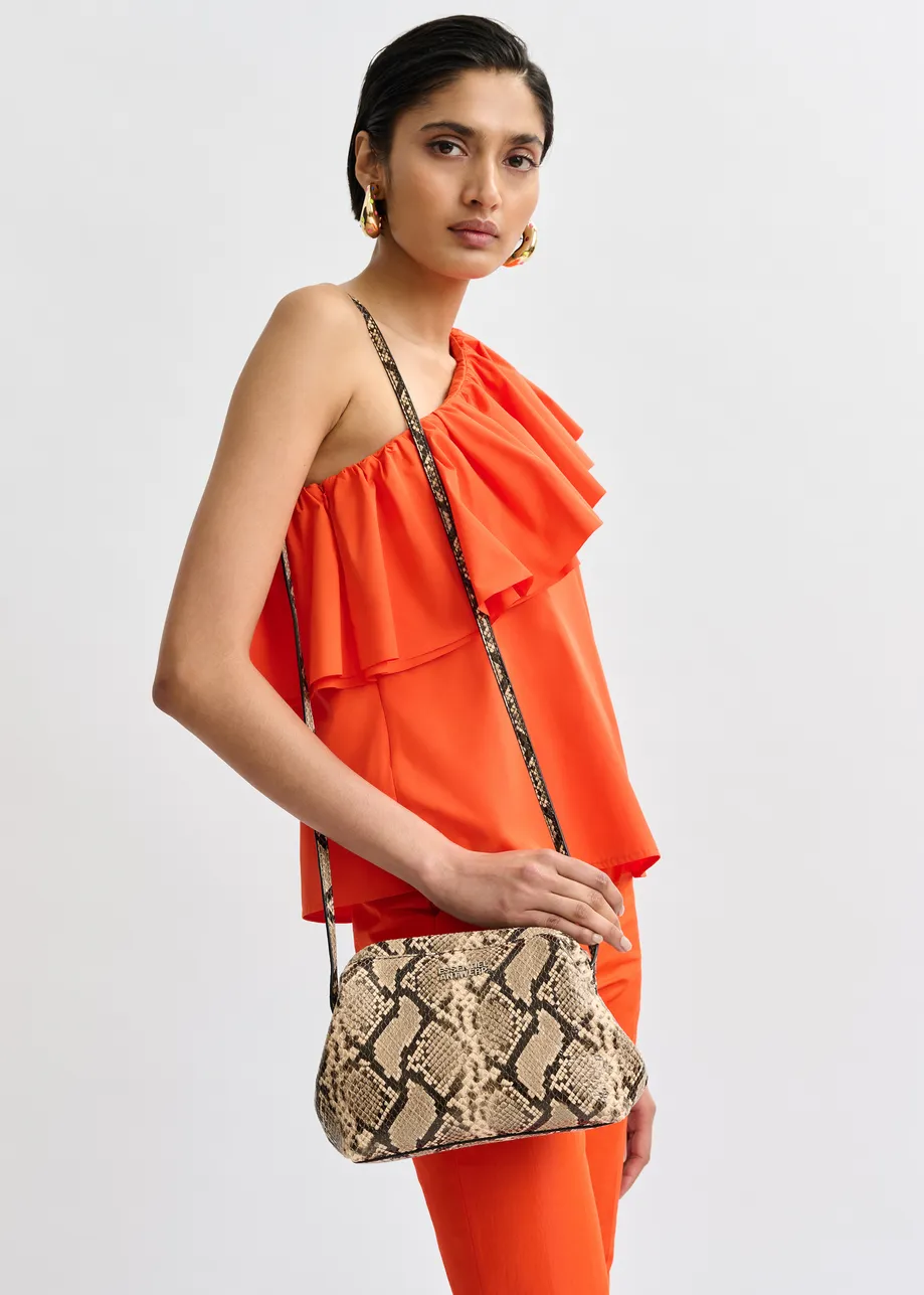 Orange asymmetric ruffle top