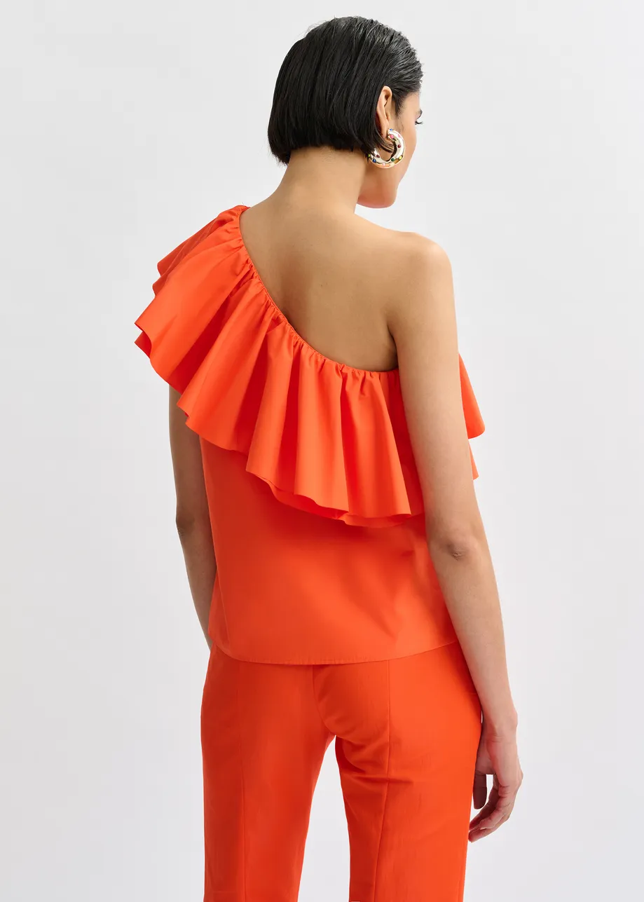 Orange asymmetric ruffle top