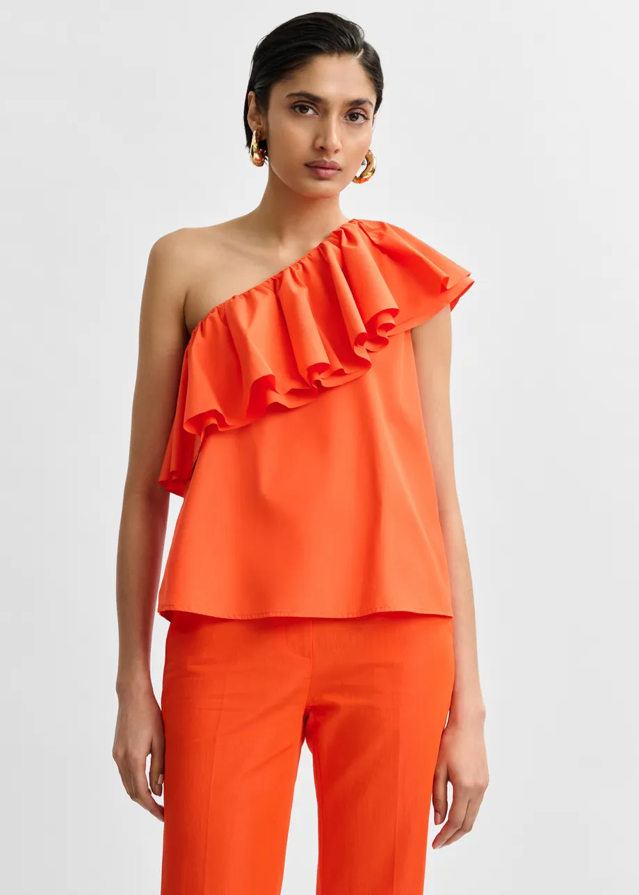 Orange asymmetric ruffle top