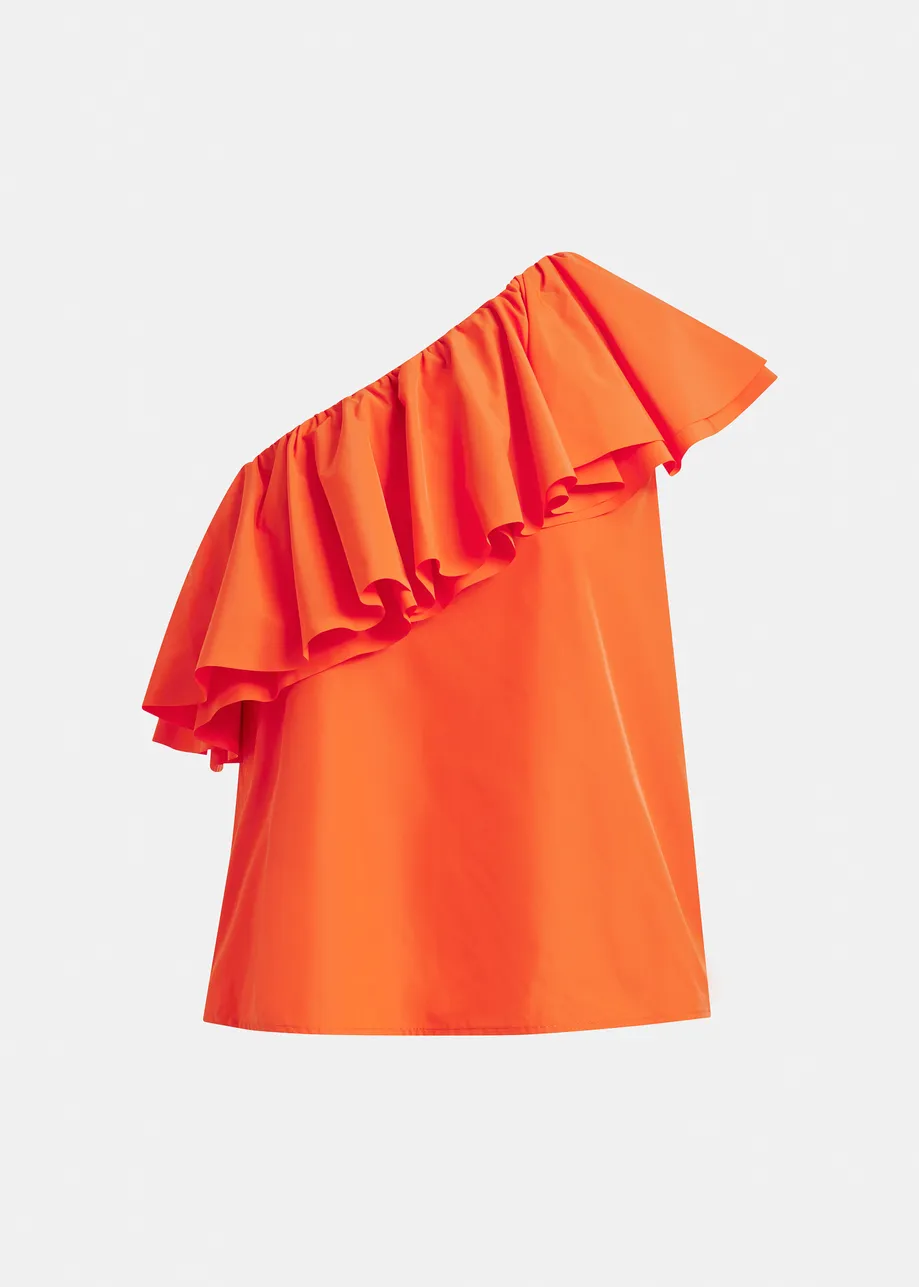 Orange asymmetric ruffle top