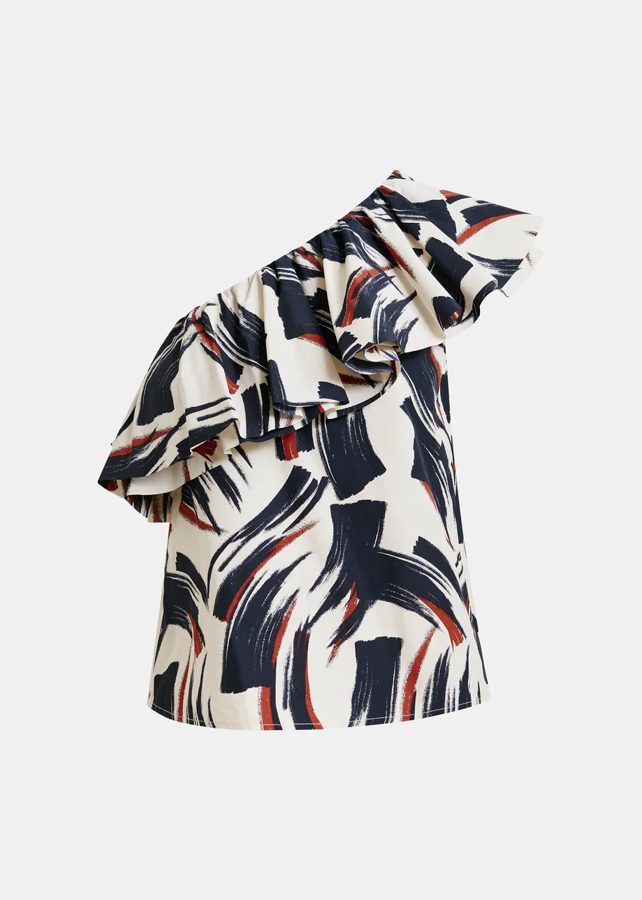 Off-white, black and brown asymmetric ruffle top