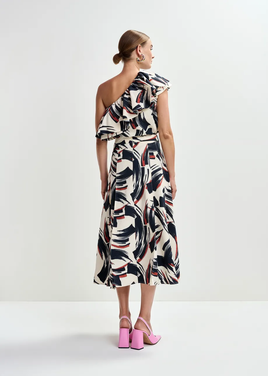 Off-white, black and brown asymmetric ruffle top