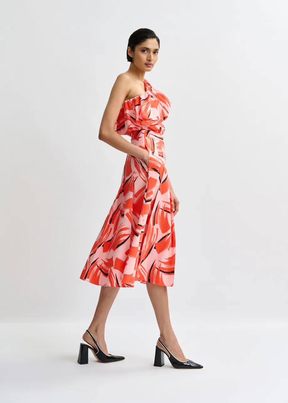 Pink, orange and black asymmetric ruffle top