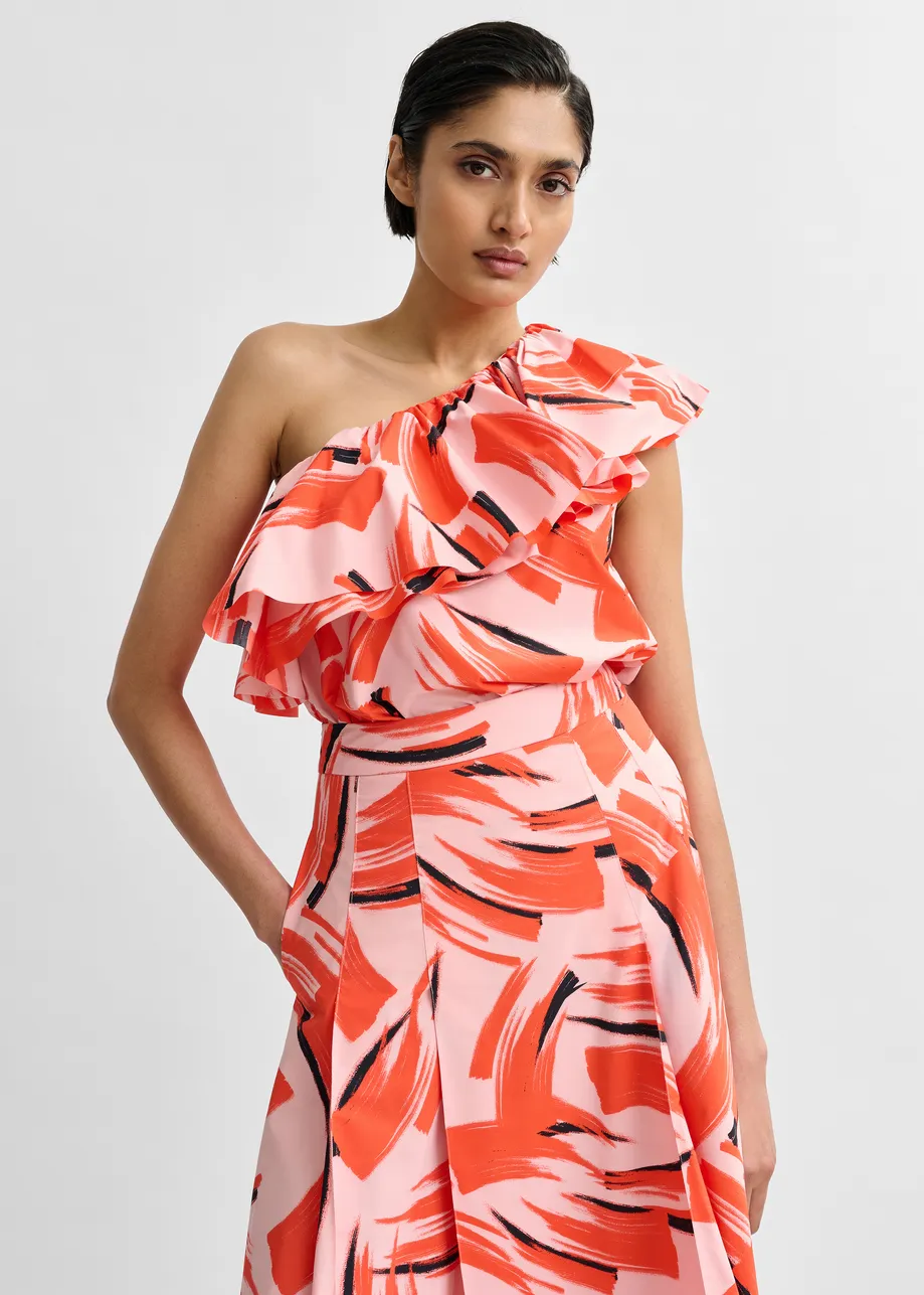 Pink, orange and black asymmetric ruffle top