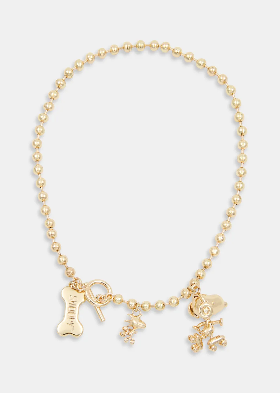 Gold-tone beaded Snoopy and Woodstock charm necklace
