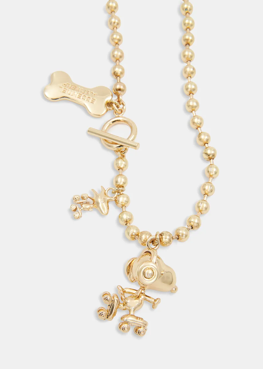 Gold-tone beaded Snoopy and Woodstock charm necklace