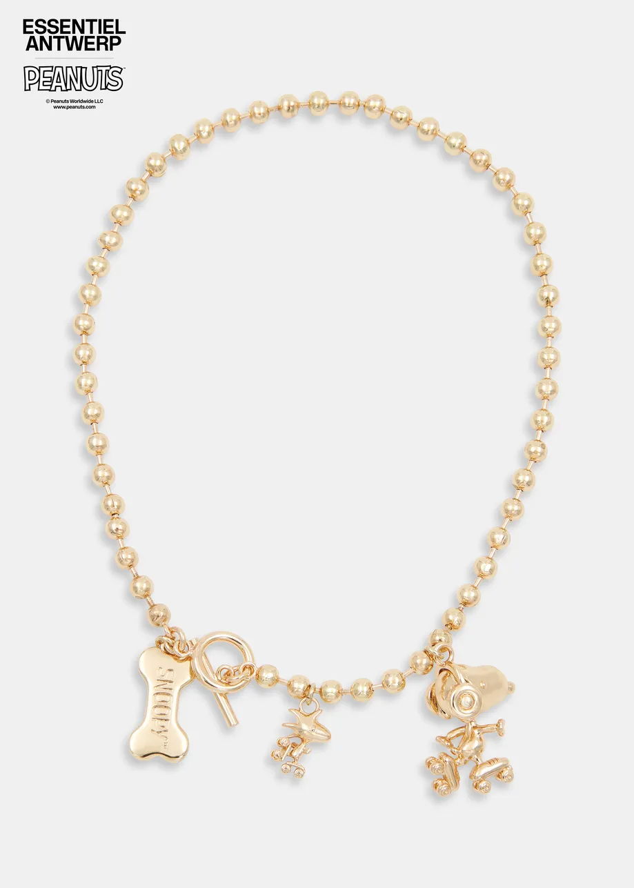 Gold-tone beaded Snoopy and Woodstock charm necklace