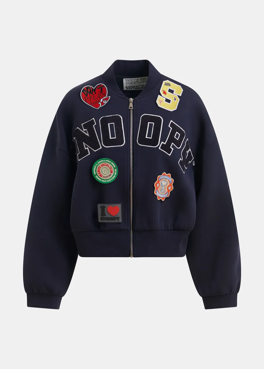 Navy bomber with Snoopy letter appliqués