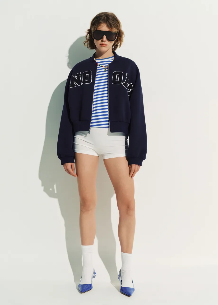 Navy bomber with Snoopy letter appliqués