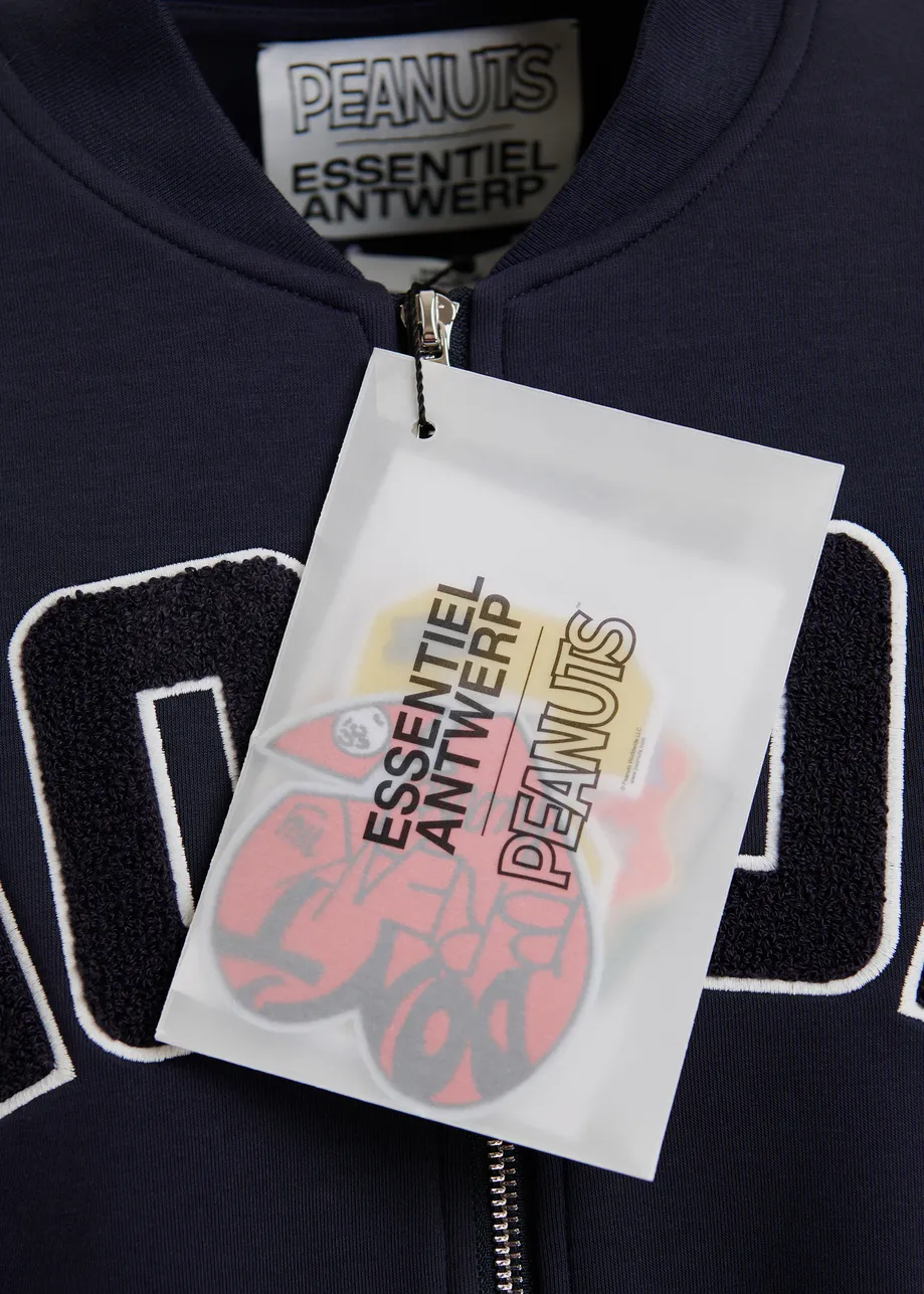 Navy bomber with Snoopy letter appliqués