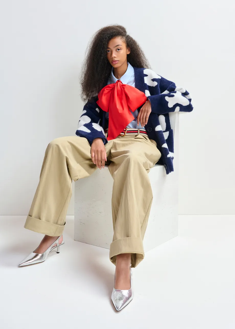 Silver leather metallic slingback pumps