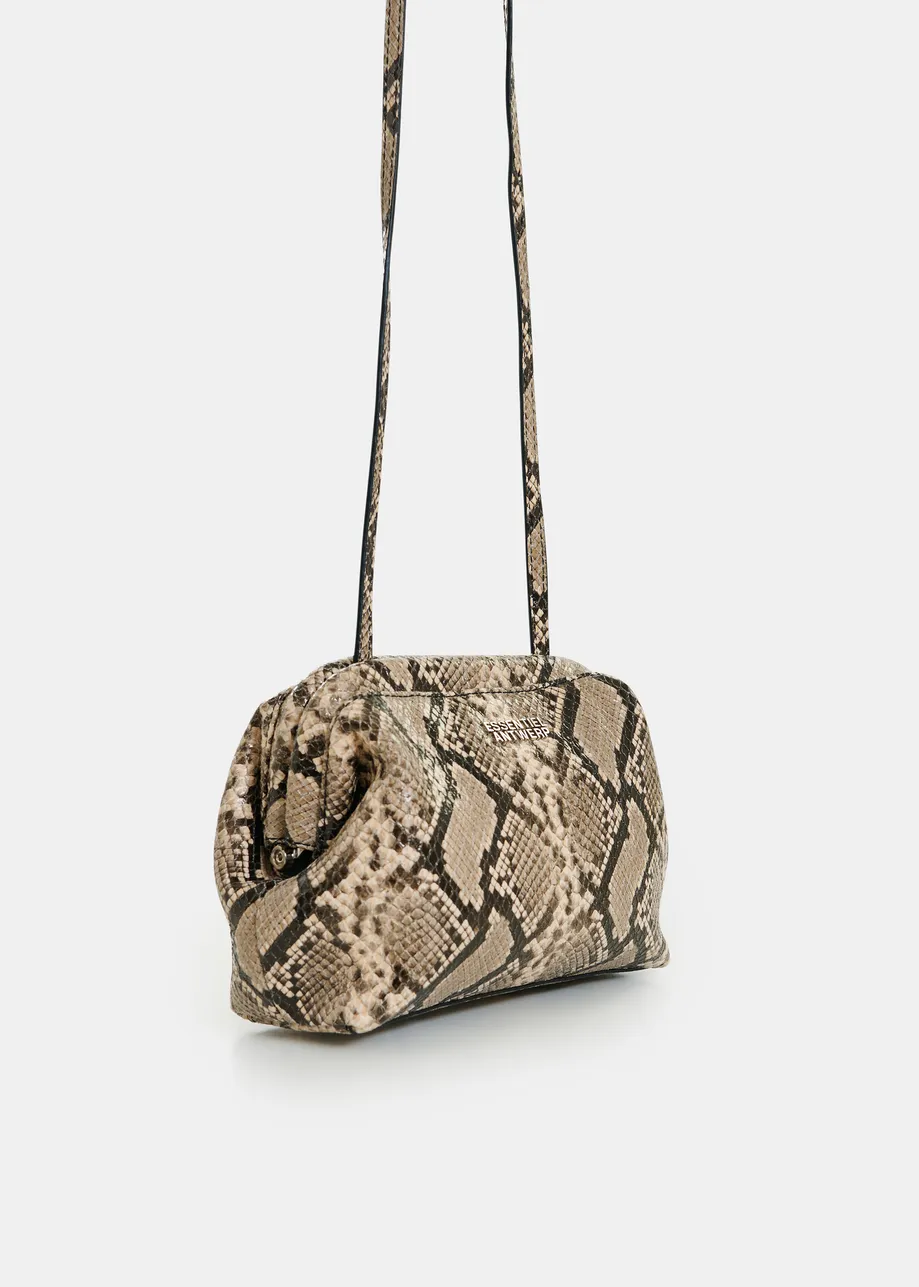Light and dark brown snake-print pouch