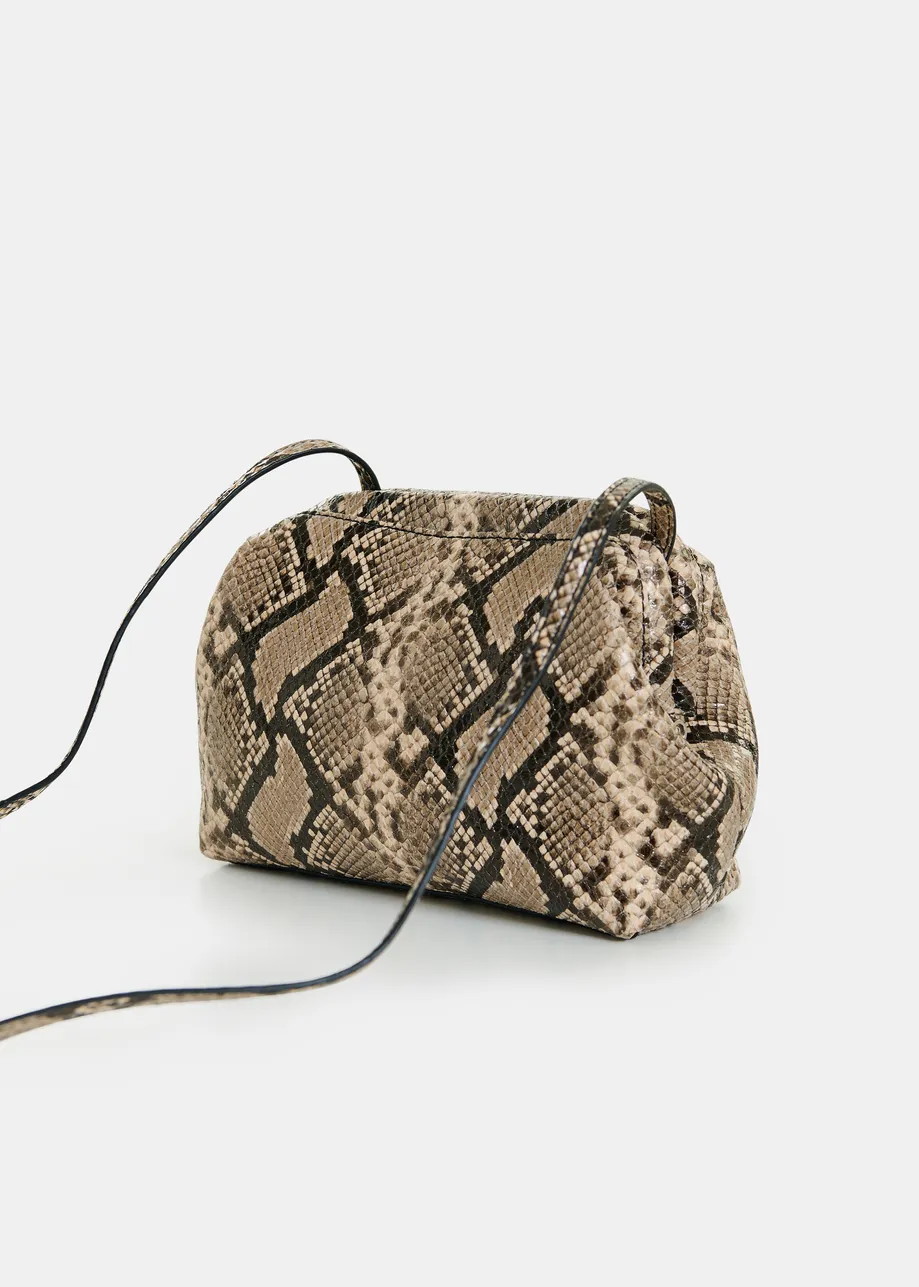 Light and dark brown snake-print pouch
