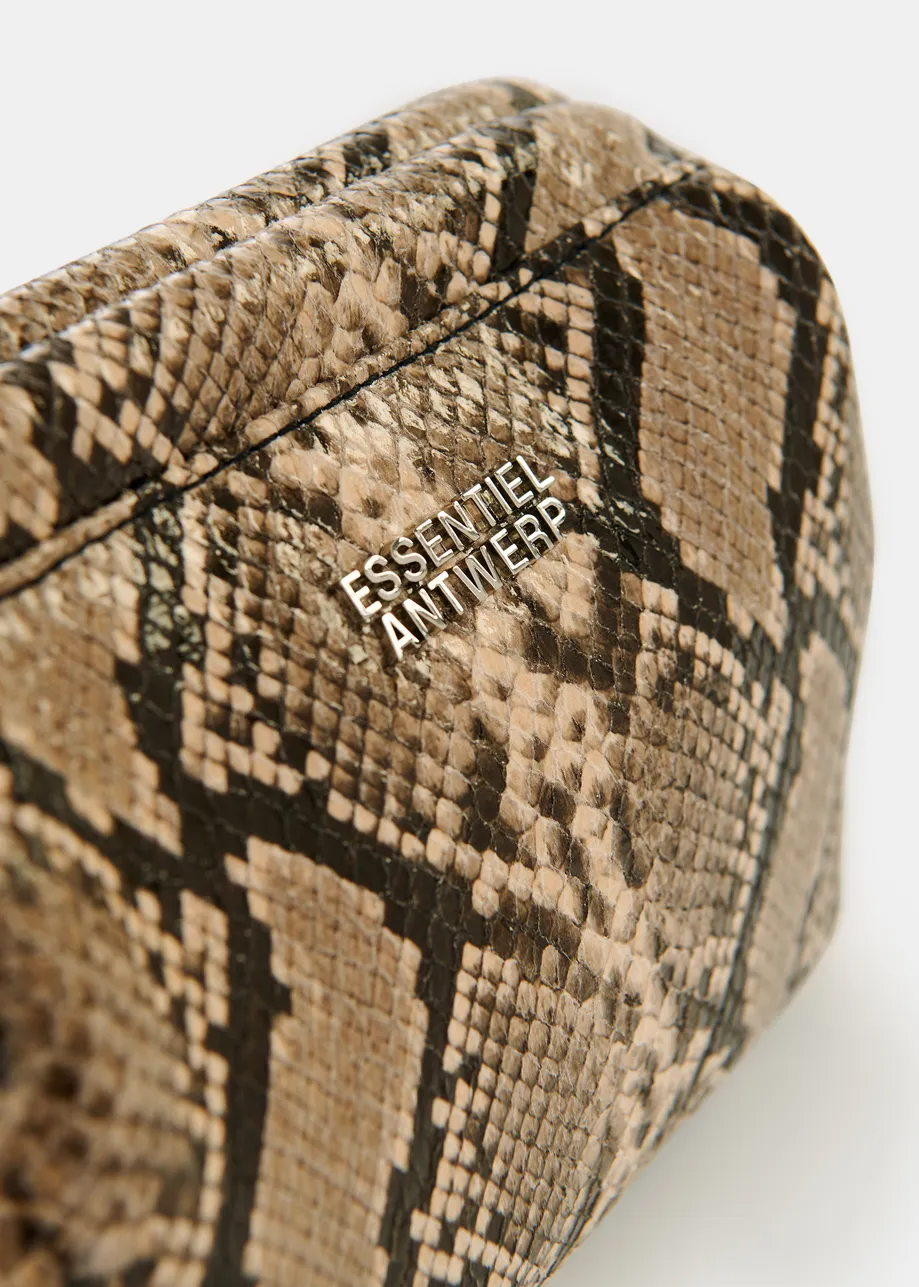 Light and dark brown snake-print pouch