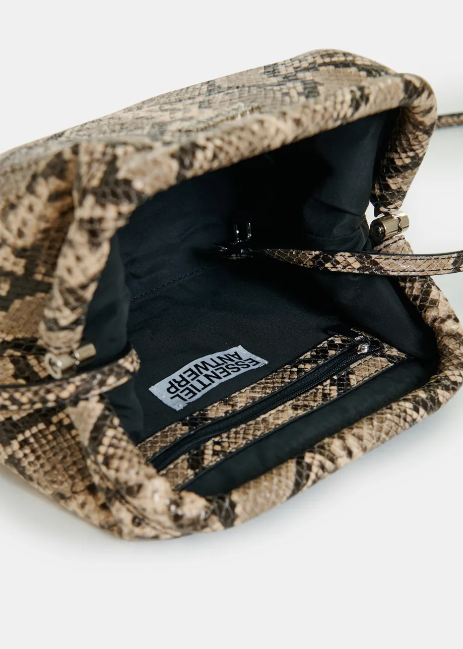 Light and dark brown snake-print pouch