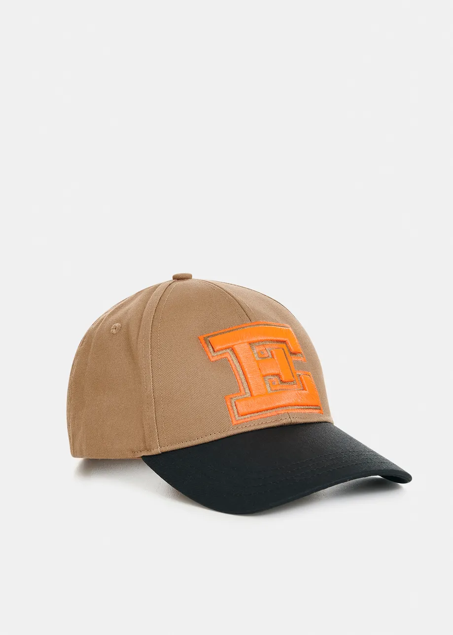 Brown and black two-tone embroidered baseball cap