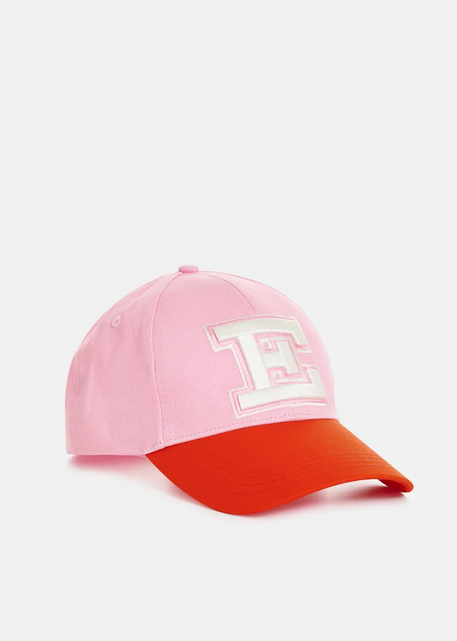 Light pink and orange two-tone embroidered baseball cap