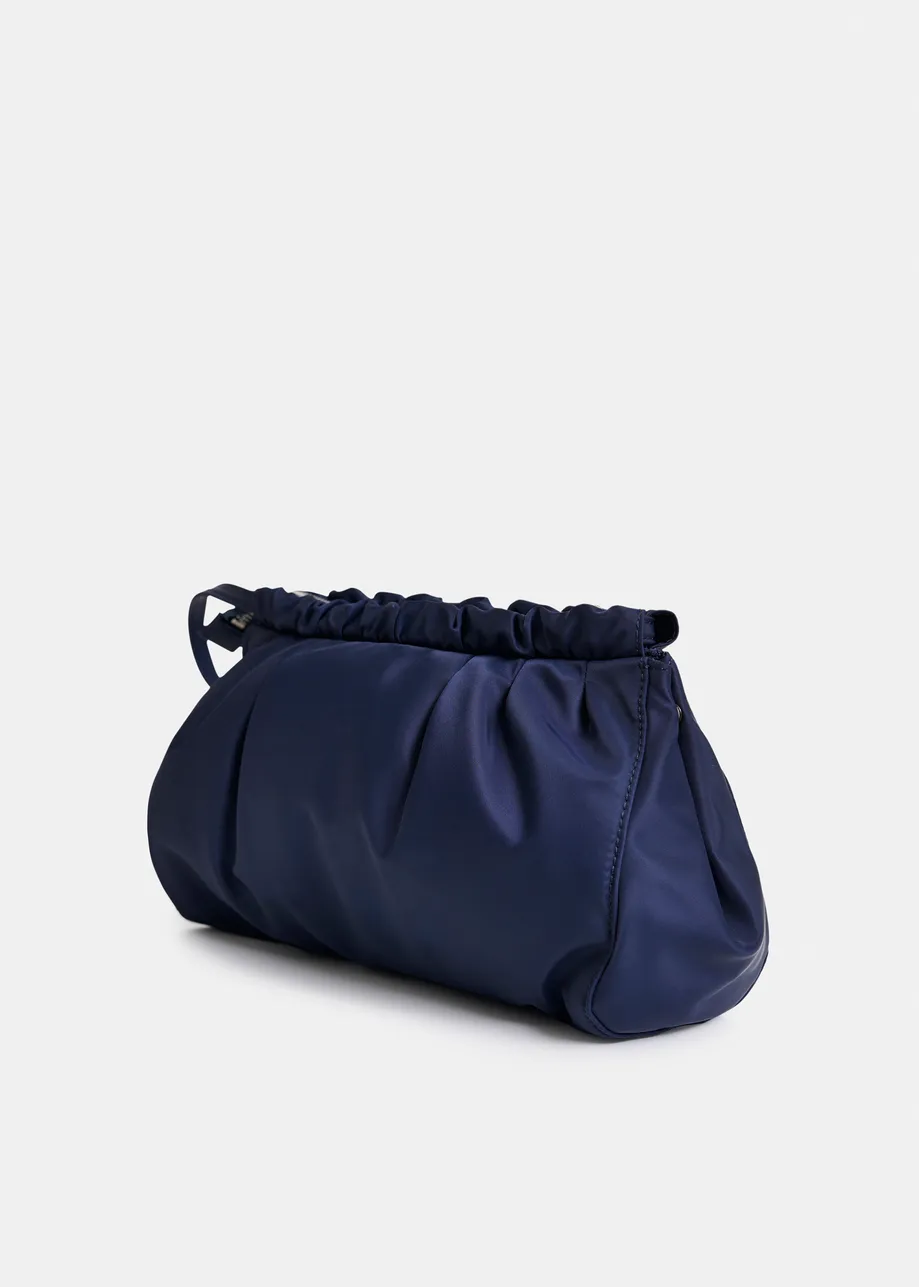 Navy satin pouch with flower rhinestone embellishments