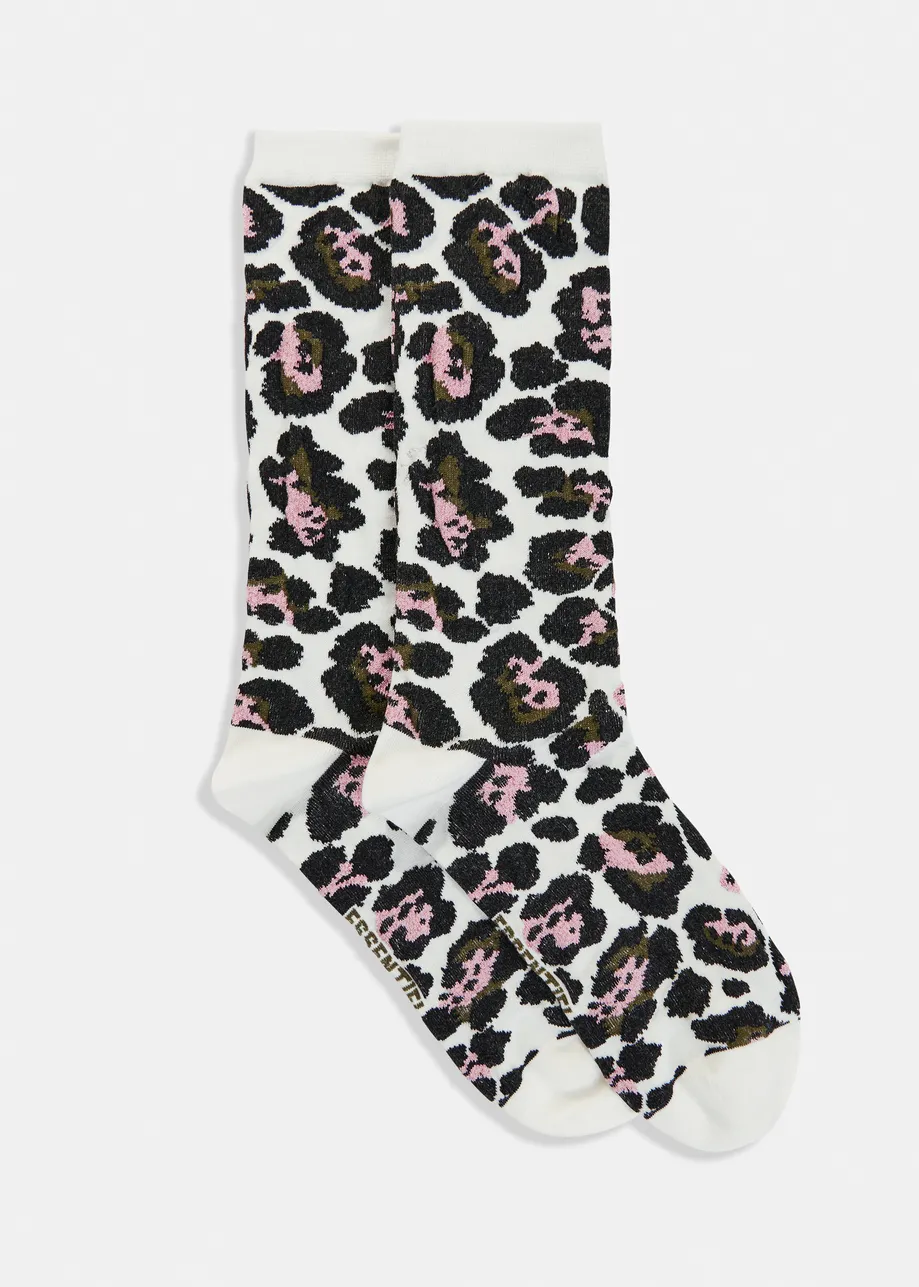 Off-white, black and pink leopard jacquard-knit mid-length socks